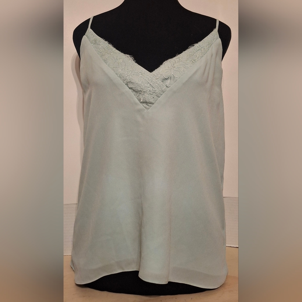 Socialite Soft Green Blouse, Layered, Lace, Vneck, Size Xsmall